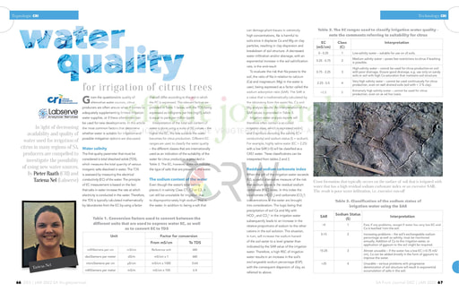 Water quality for irrigation of citrus trees