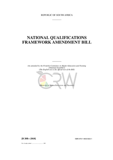 National Qualifications Framework Amendment Bill B20B - 2018