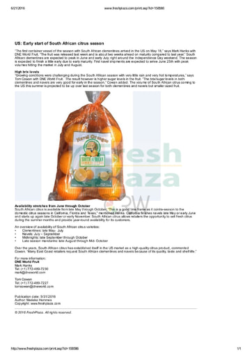 US: Early start of South African citrus season