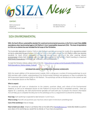 SIZA News Volume 1, Issue 7