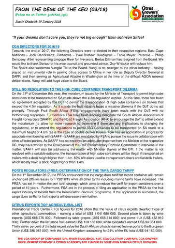 CGA - CEO Newsletter 03/2018 (19/01/18)