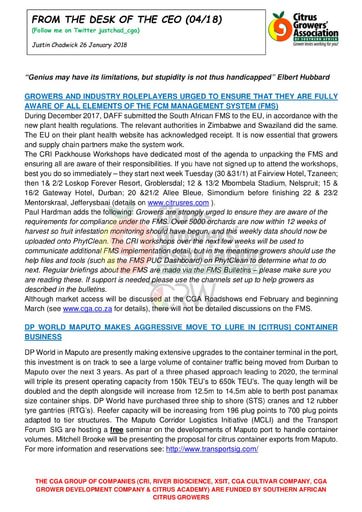 CGA - CEO Newsletter 04/2018 (26/01/18)