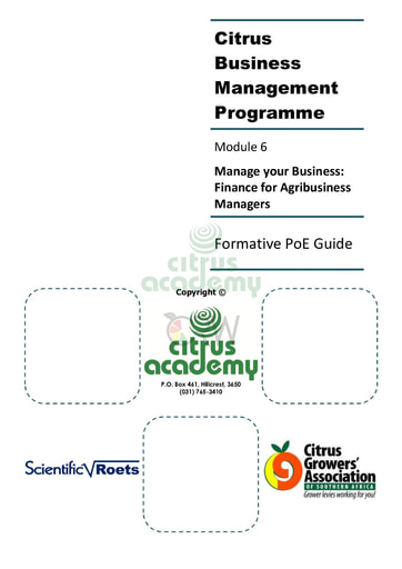 Module 6 Manage Your Business: Finance for Agribusiness Managers