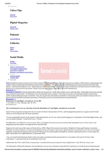 Restitution of Land Rights Amendment Act invalid
