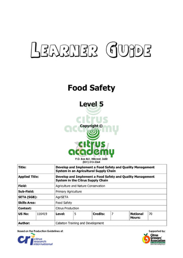 Food Safety NQ 5 Learner Guide