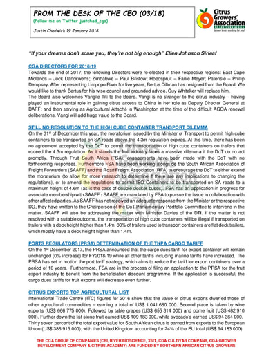 CGA - CEO Newsletter 42/2018 (19/10/18)