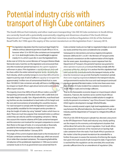 Potential industry crisis with transport of High Cube containers
