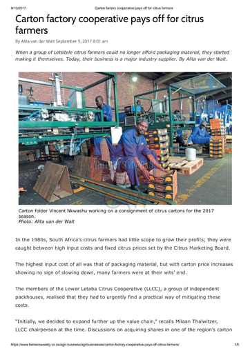 Carton factory cooperative pays off for citrus farmers