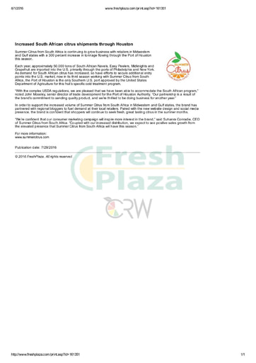 Increased South African citrus shipments through Houston