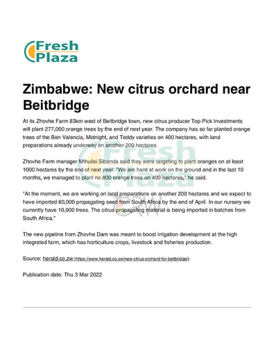 Zimbabwe New citrus orchard near Beitbridge