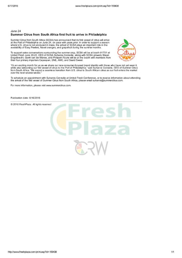 Summer Citrus from South Africa first fruit to arrive in Philadelphia