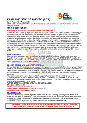 CGA - CEO Newsletter 01/2011 (14/01/11)