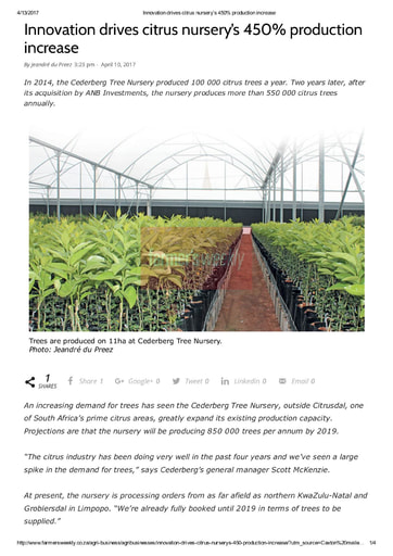 Innovation drives citrus nursery's 450% production increase