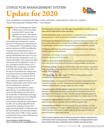 Citrus FCM Management System: Update for 2020