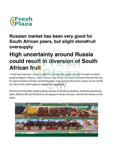 High uncertainty around Russia could result in diversion of SA fruit