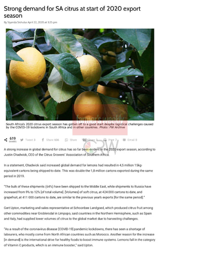 Strong demand for SA citrus at start of 2020 export season