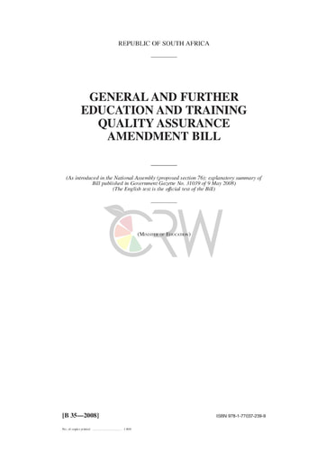 General FET Quality Assurance Amendment Bill B35 - 2008