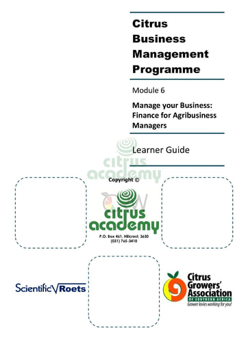 Module 6 Manage your Business: Finance for Agribusiness Managers