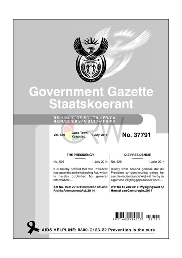 Restitution of Land Rights Amendment Act 15 of 2014 (Act 22 of 1994)