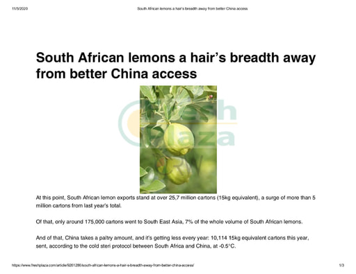 South African lemons a hair’s breadth away from better China access