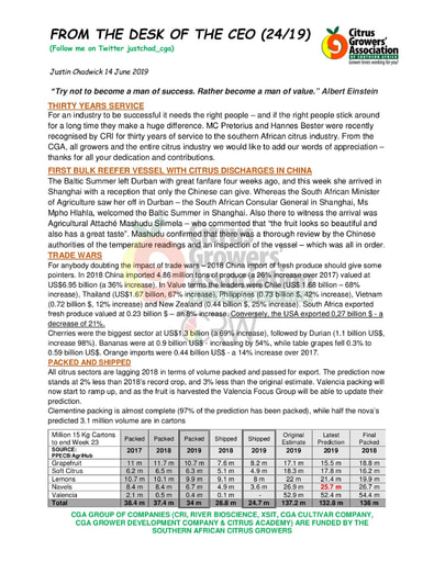 CGA - CEO Newsletter 24/2019 (14/06/19)