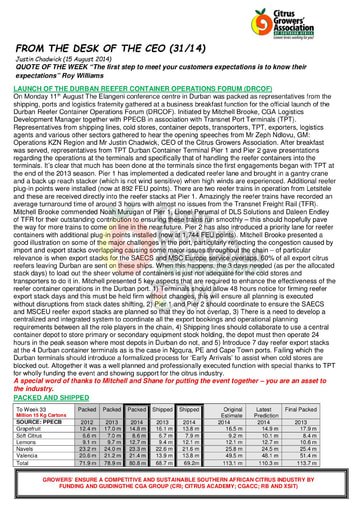 CGA - CEO Newsletter 31/2014 (15/08/14)