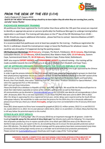 CGA - CEO Newsletter 01/2014 (17/01/14)