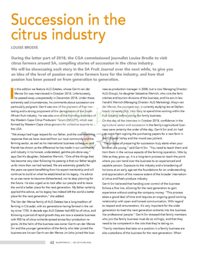 Succession in the citrus industry