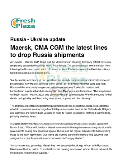 Maersk, CMA CGM the latest lines to drop Russia shipments