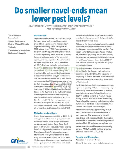 Do smaller navel ends mean lower pest levels