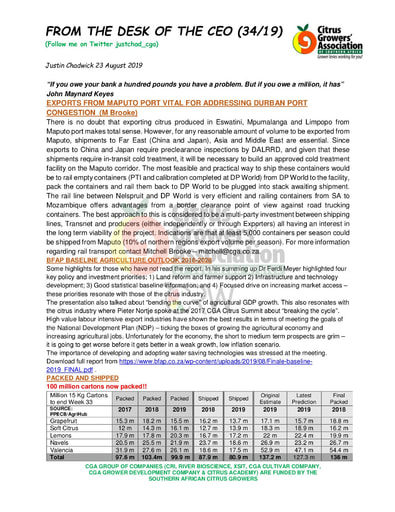 CGA - CEO Newsletter 34/2019 (23/08/19)