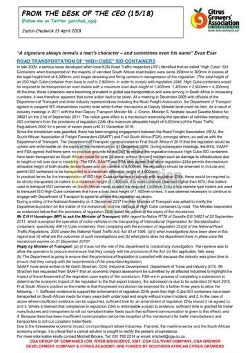 CGA - CEO Newsletter 15/2018 (13/04/18)