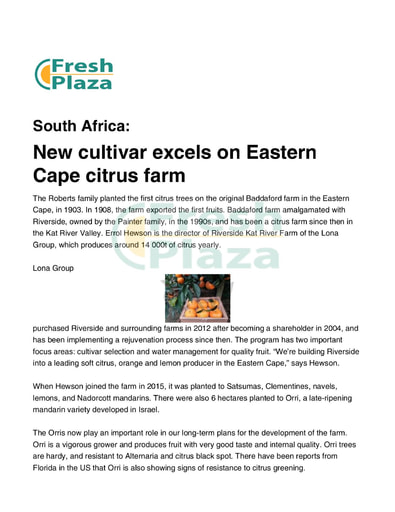 New cultivar excels on Eastern Cape citrus farm