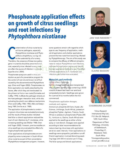 Phosphonate application effects on growth of citrus seedlings and root infections by Phytophthora nicotianae