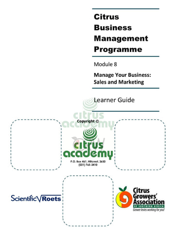 Module 8 Manage Your Business: Sales and Marketing