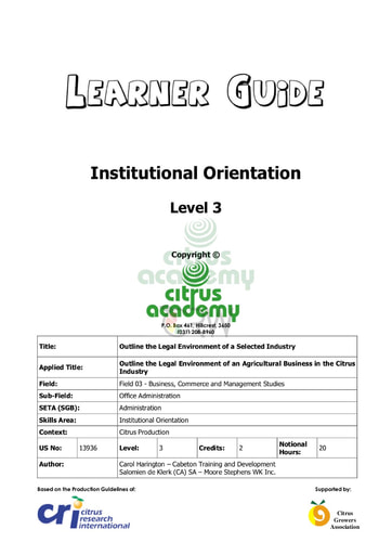Institutinal Orientation Learner Guide