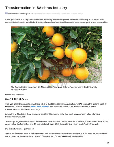 Transformation in SA citrus industry