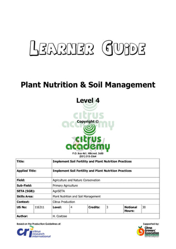 Plant Nutrition and Soil Management NQ 4 Learner Guide
