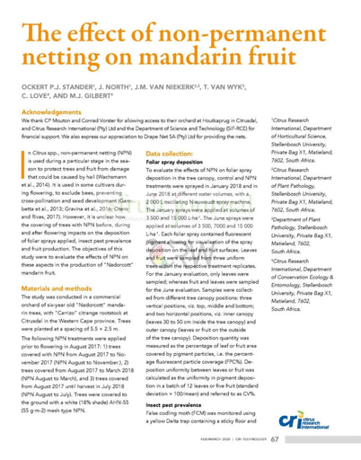 The effect of non-permanent netting on mandarin fruit