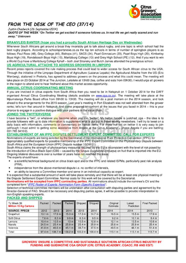 CGA - CEO Newsletter 37/2014 (26/09/14)