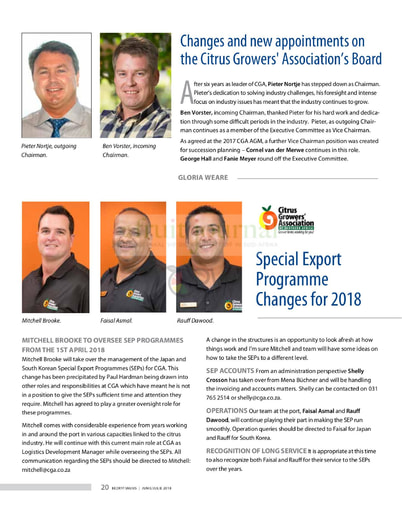 Special Export Programme Changes for 2018