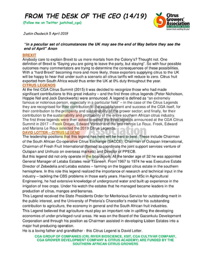 CGA - CEO Newsletter 14/2019 (05/04/19)