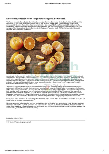 EU confirms protection for the Tango mandarin against the Nadorcott