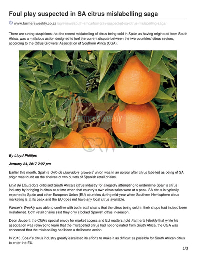Foul play suspected in SA citrus mislabelling saga