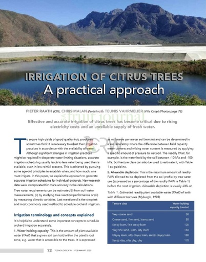 Irrigation of citrus trees: A practical approach