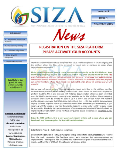 SIZA News Volume 9, Issue 4